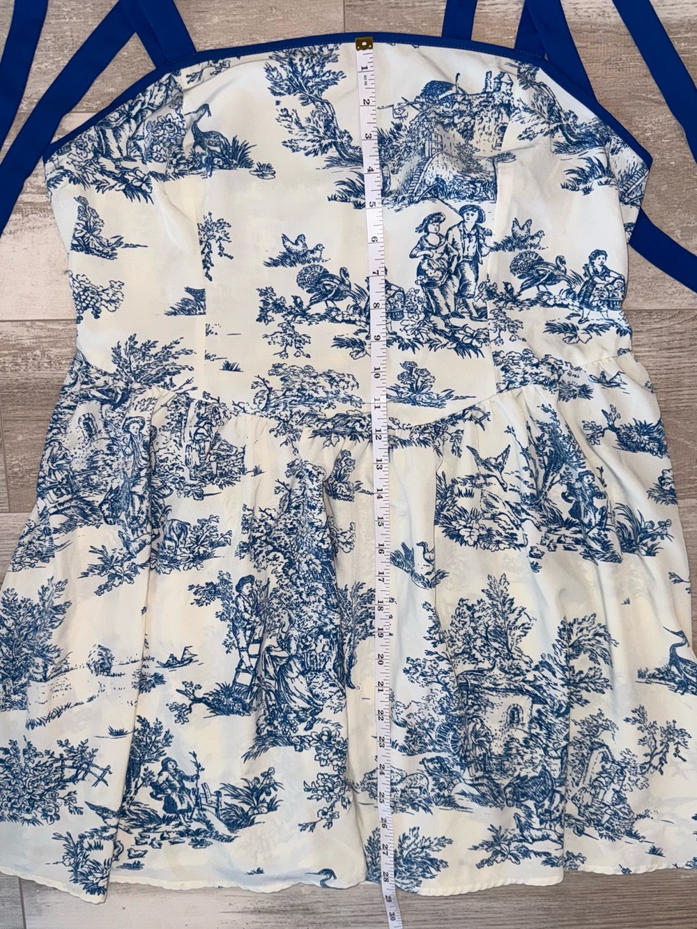 Blue Toile Tie Strap Babydoll Mini Dress Cottagecore Coquette Coastal SHEIN - Picture 8 of 8